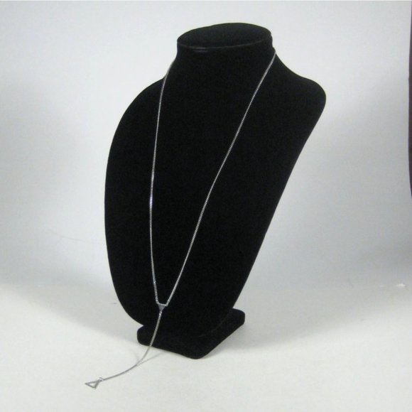 Y Shaped Necklace Silvertone Chain Triangle Pendant 27 inch Dangle Sleek - Picture 4 of 7